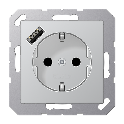 Розетка Jung A серия алюминий SCHUKO® с 1 USB-портом типа A A1520-18AAL A1520-18AAL  фото | Capital Power - инженерные системы