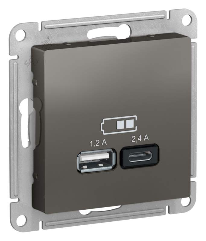 Розетка USB Systeme Electric серии AtlasDesign А+С, 5В/2,4 А, 2Х5В/1,2 А, Механизм, Сталь ATN000939  фото | Capital Power - инженерные системы