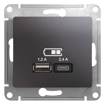 Розетка USB Systeme Electric серии Glossa А+С, 5В/2,4А, 2х5В/1,2 А, механизм, ГРАФИТ GSL001339  фото | Capital Power - инженерные системы