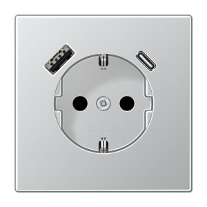 Розетка Jung LS серия алюминий SCHUKO® с USB-интерфейсом с 1 гнездо USB типа A и 1 гнездо USB типа C LS серия алюминий AL1520-15CA-L AL1520-15CA-L  фото | Capital Power - инженерные системы