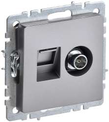 Розетка двойная TV+RJ45 кат.5E РТВ/РК12-БрС сталь IEK серии BRITE BR-AK20-1-K46  фото | Capital Power - инженерные системы