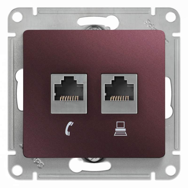 Розетка Systeme Electric серии Glossa двойная RJ11+RJ45, кат.5Е,механизм, БАКЛАЖАНОВЫЙ GSL001185  фото | Capital Power - инженерные системы