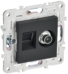 Розетка двойная TV+RJ45 кат.5E SK-A14G графит IEK серии SKANDY SK-AK20-1-K53  фото | Capital Power - инженерные системы