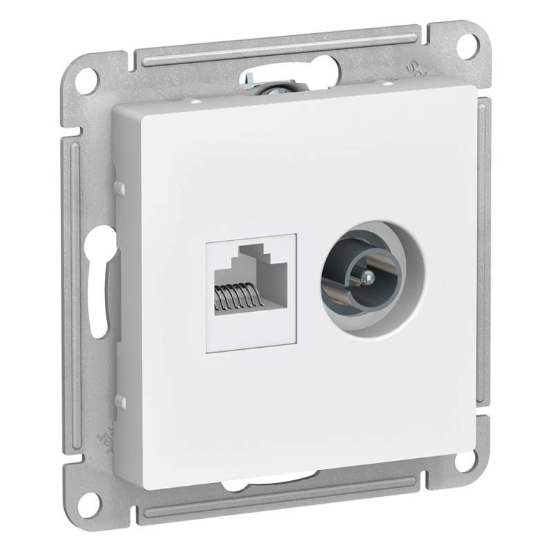 Розетка двойная TV+Rj45 Systeme Electric серии AtlasDesign, Кат. 5Е, Белый ATN000189  фото | Capital Power - инженерные системы