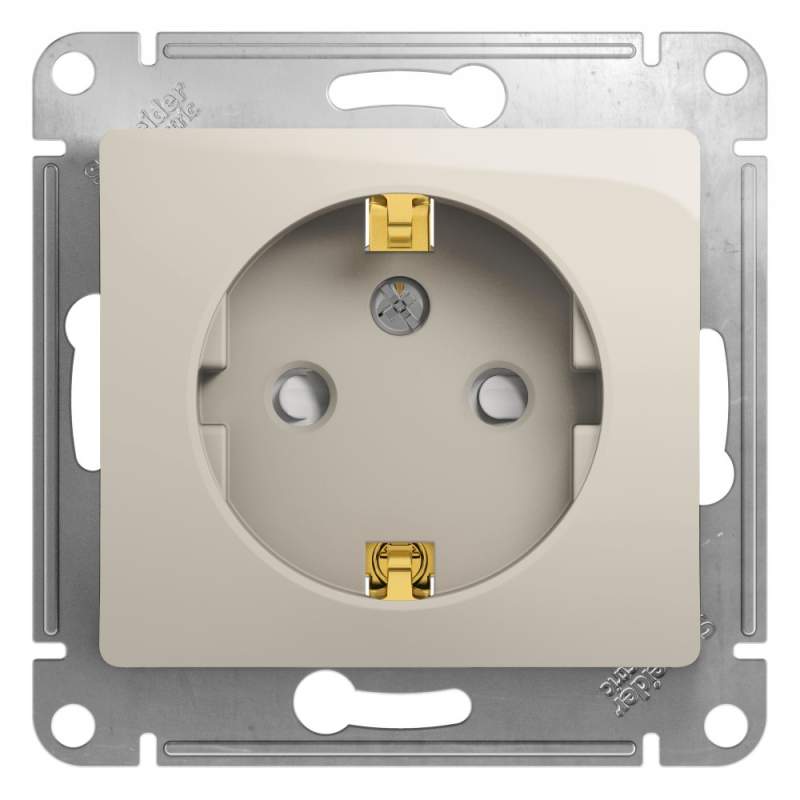 Розетка Systeme Electric серии Glossa с заземлением со шторками,16А, 250В, механизм, МОЛОЧНЫЙ GSL000945  фото | Capital Power - инженерные системы