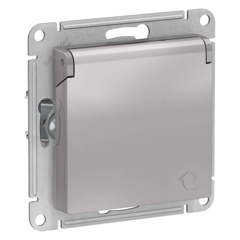 Розетка Systeme Electric серии AtlasDesign С Заземл. Со Шторк. С Крышкой, 16А, Ip20, Механизм, Алюминий ATN000346  фото | Capital Power - инженерные системы