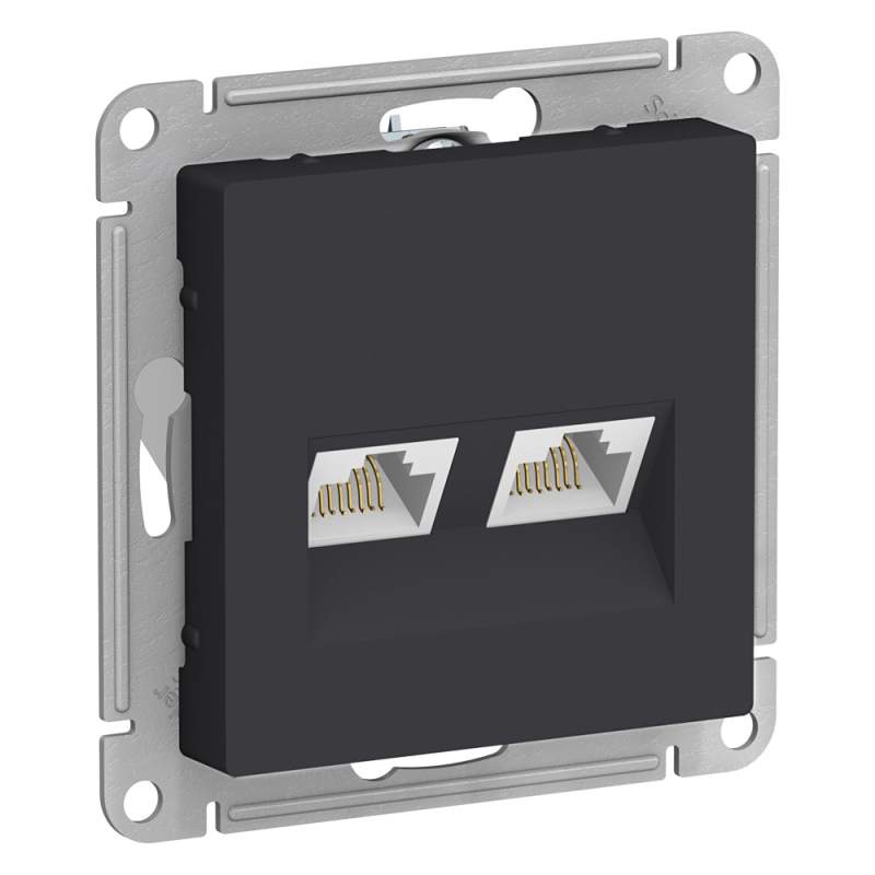 Розетка Systeme Electric серии AtlasDesign Двойная Компьютерная Rj45+Rj45, Кат.5Е, Механизм, Карбон ATN001085  фото | Capital Power - инженерные системы