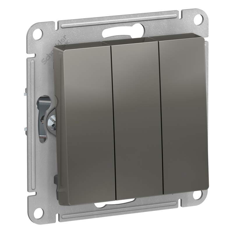 Выключатель 3-клавишный Systeme Electric серии AtlasDesign, Сх.1+1+1, 10Ах, Механизм, Сталь ATN000931  фото | Capital Power - инженерные системы