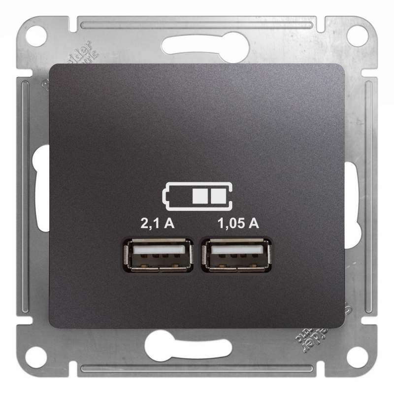 Розетка USB Systeme Electric серии Glossa A+A, 5В/2,1 А, 2х5В/1,05 А, механизм, ГРАФИТ GSL001333  фото | Capital Power - инженерные системы