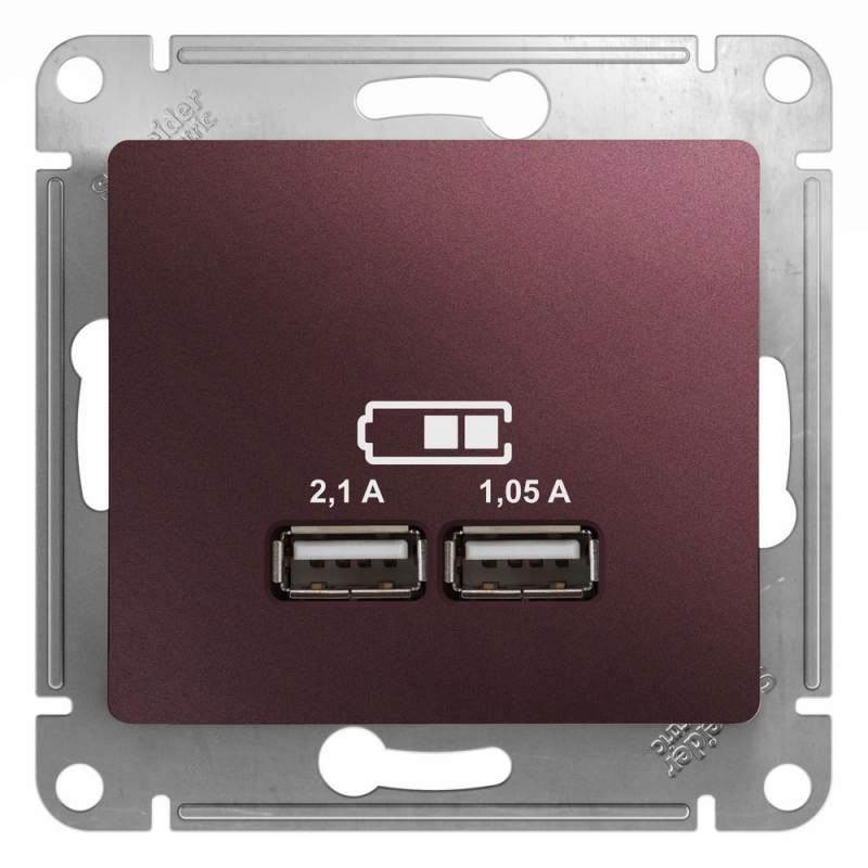 Розетка USB Systeme Electric серии Glossa A+A, 5В/2,1 А, 2х5В/1,05 А, механизм, БАКЛАЖАНОВЫЙ GSL001133  фото | Capital Power - инженерные системы