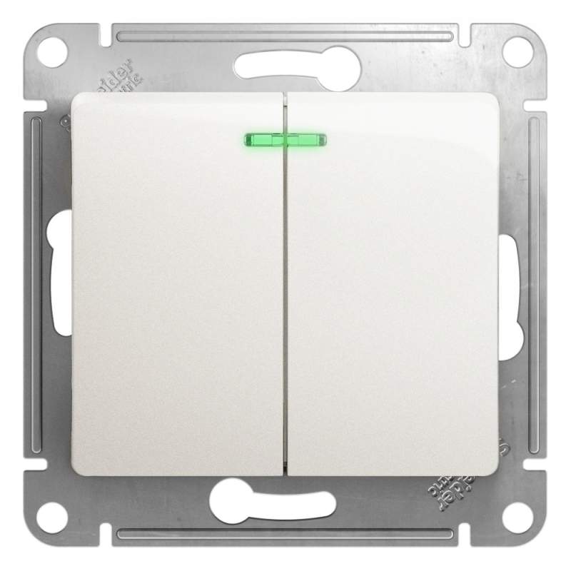 Выключатель с подстветкой 2-клавишный Systeme Electric серии Glossa, сх.5а, 10АХ, механизм, ПЕРЛАМУТР GSL000653  фото | Capital Power - инженерные системы