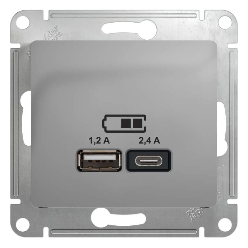 Розетка USB Systeme Electric серии Glossa А+С, 5В/2,4А, 2х5В/1,2 А, механизм, АЛЮМИНИЙ GSL000339  фото | Capital Power - инженерные системы