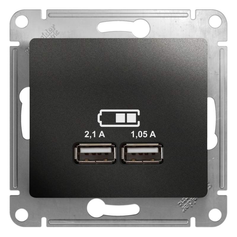 Розетка USB Systeme Electric серии Glossa А+А,5В/2,1 А, 2х5В/1,05 А, механизм, АНТРАЦИТ GSL000733  фото | Capital Power - инженерные системы