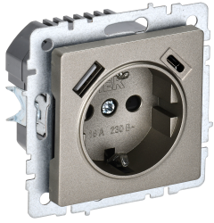 Розетка 1-местная с заземлением с защитными шторками 16А с USB A+C 18Вт РЮш11-1-БрШ шампань IEK серии BRITE BR-R14-16-U22-018-K37  фото | Capital Power - инженерные системы