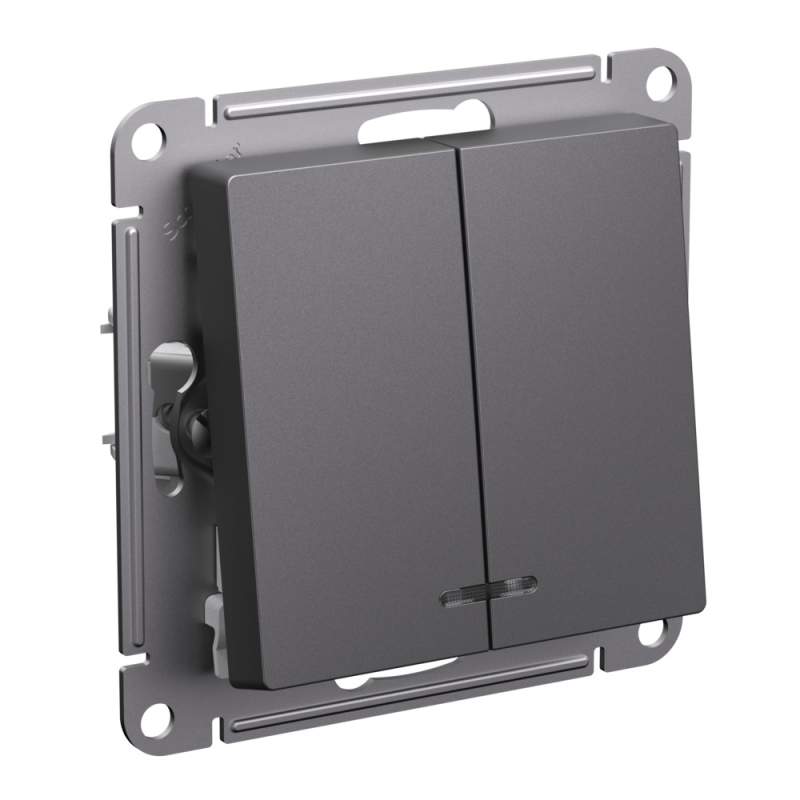 Выключатель 2-клавишный с подсветкой Systeme Electric серии AtlasDesignкой, Сх.5А, 10Ах, Механизм, Базальт ATN001453  фото | Capital Power - инженерные системы