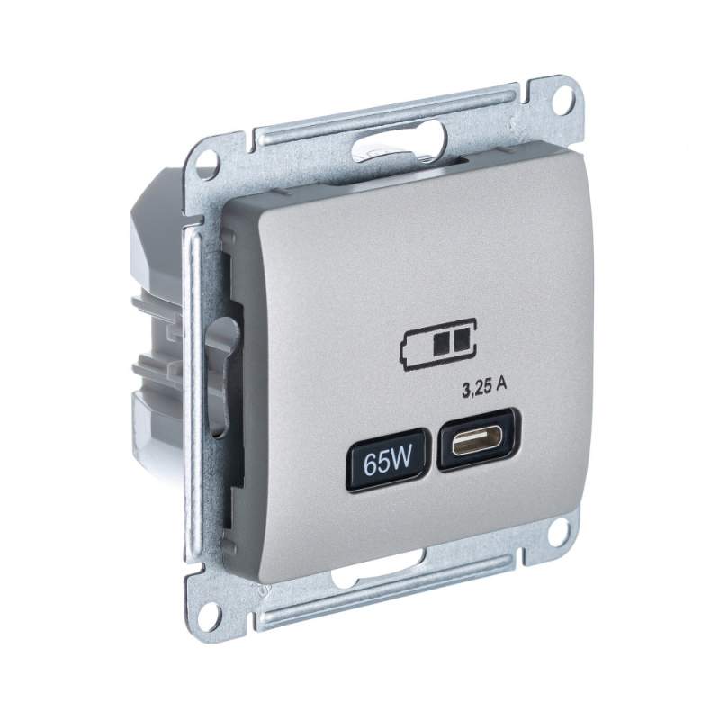 Розетка USB Systeme Electric серии Glossa тип-C 65Вт высокоскор.заряд. QC, PD, механизм, ПЛАТИНА GSL001227  фото | Capital Power - инженерные системы