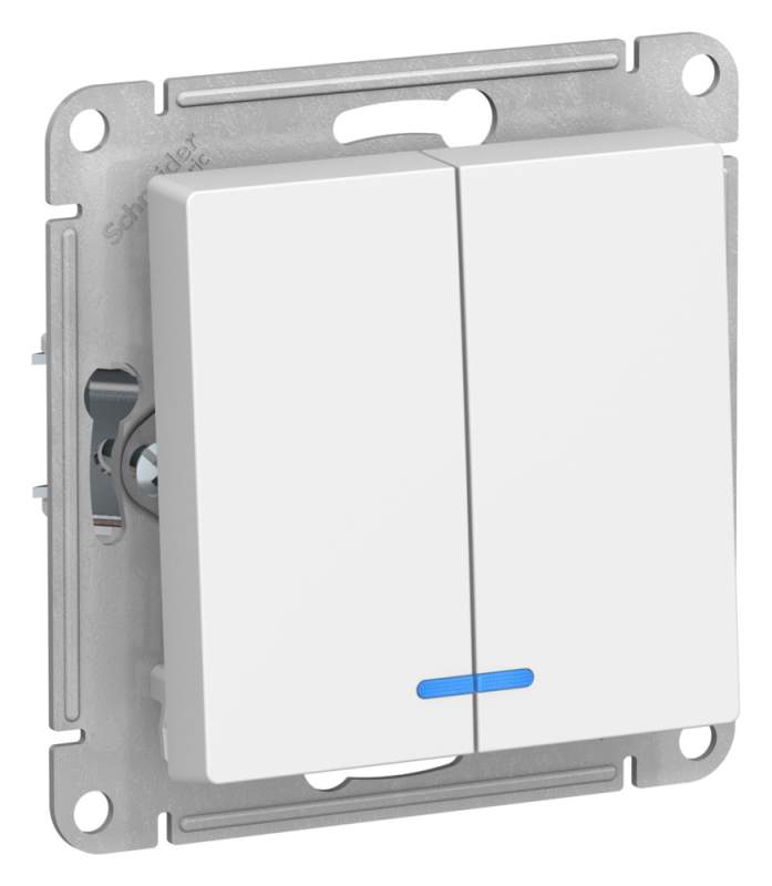 Выключатель 2-клавишный с подсветкой Systeme Electric серии AtlasDesignкой, Сх.5А, 10Ах, Мех., Лотос ATN001353  фото | Capital Power - инженерные системы