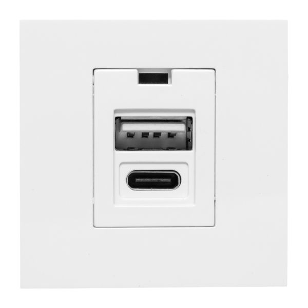 Розетка USB A+C, 2,1А, 2 гнезда, без индикатора, белая EKF E2MR2-21USB-10-AC  фото | Capital Power - инженерные системы