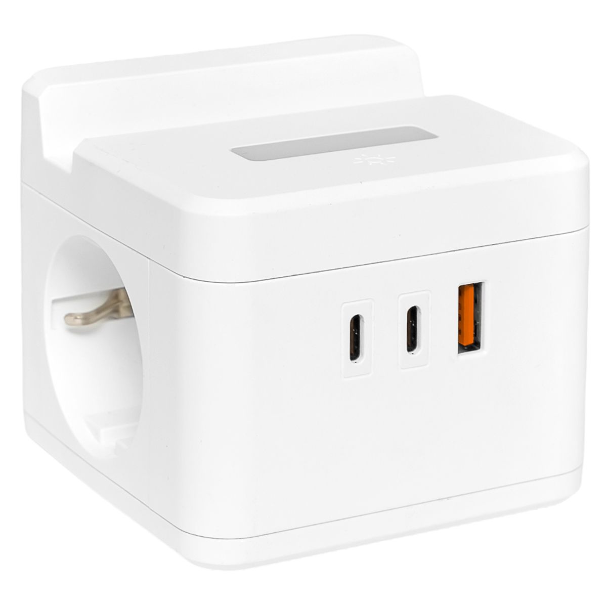 Удлинитель "Куб" 2 гнезда USB + 2Type C с быстрой зарядкой, подставкой под телефон и ночником 1,3 метра 1мм2 UBA-CUB-2-FC  фото | Capital Power - инженерные системы