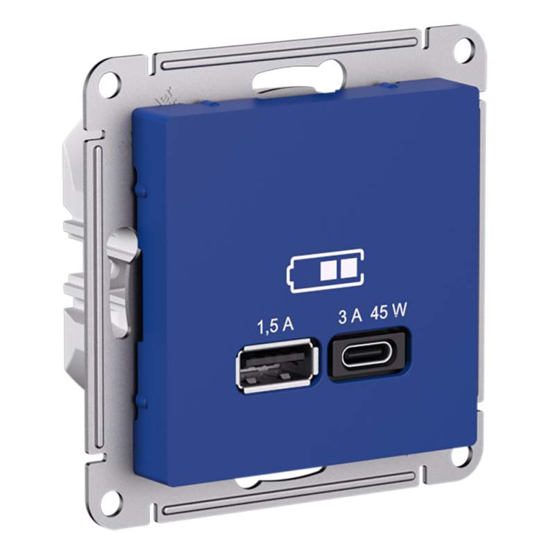 Розетка USB Systeme Electric серии AtlasDesign A + Тип-C 45Вт Высокоскор.Заряд. Qc,Pd, Механизм,Аквамар ATN001129  фото | Capital Power - инженерные системы
