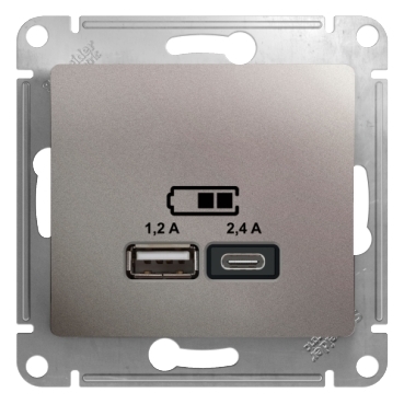 Розетка USB Systeme Electric серии Glossa А+С, 5В/2,4А, 2х5В/1,2 А, механизм, ПЛАТИНА GSL001239  фото | Capital Power - инженерные системы
