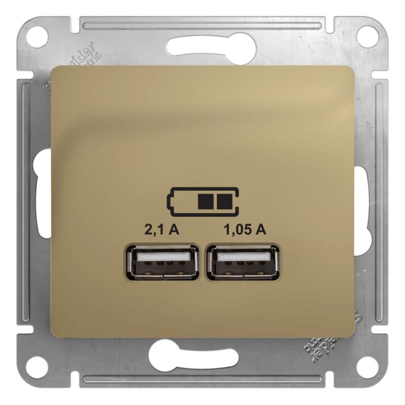 Розетка USB Systeme Electric серии Glossa A+A, 5В/2,1 А, 2х5В/1,05 А, механизм, ТИТАН GSL000433  фото | Capital Power - инженерные системы