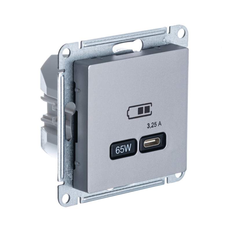 Розетка USB Systeme Electric серии AtlasDesign Тип-С 65Вт Высокоскор.Заряд. Qc, Pd, Механизм, Сталь ATN000927  фото | Capital Power - инженерные системы