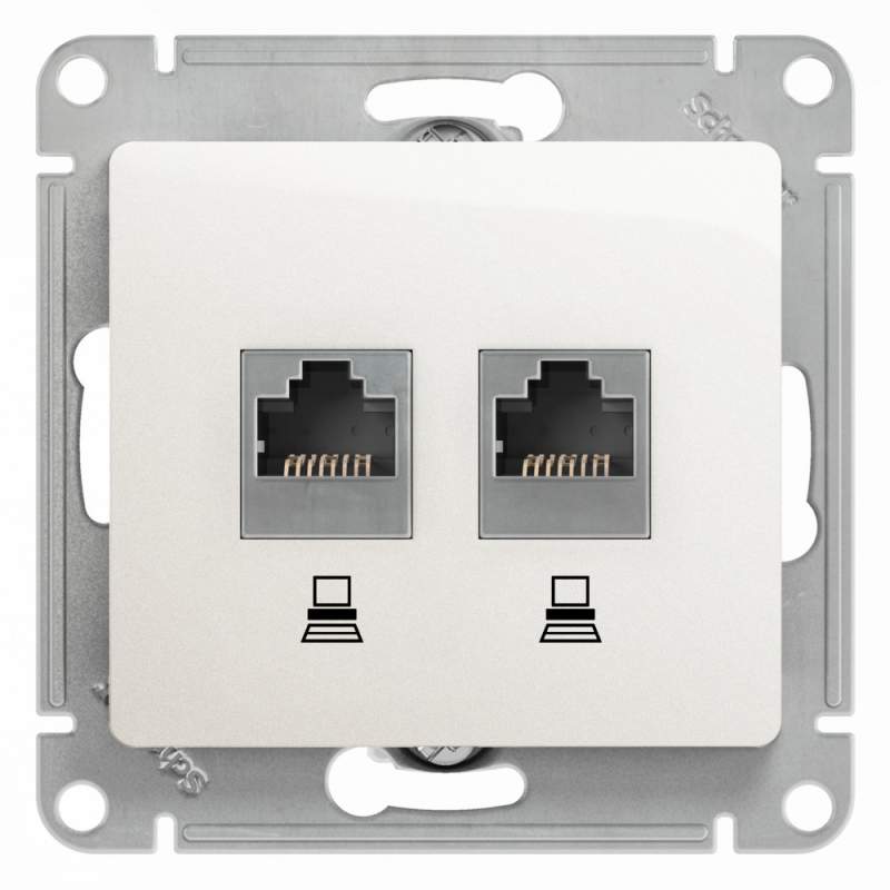 Розетка Systeme Electric серии Glossa двойная компьютерная RJ45+RJ45, кат.5Е, механизм,ПЕРЛАМУТР GSL000685KK  фото | Capital Power - инженерные системы