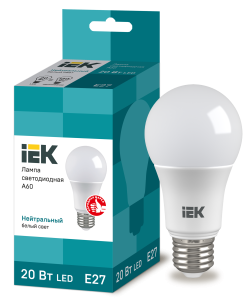 Лампа светодиодная A60 груша 20Вт 230В 4000К E27 IEK LLE-A60-20-230-40-E27  фото | Capital Power - инженерные системы