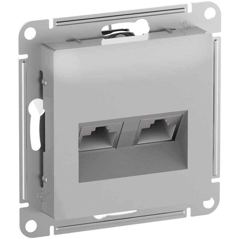 Розетка Systeme Electric серии AtlasDesign Двойная Компьютерная Rj45+Rj45, Кат.6А, Механизм, Алюминий ATN000388  фото | Capital Power - инженерные системы