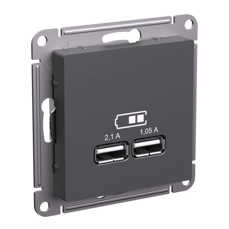Розетка USB Systeme Electric серии AtlasDesign A+A, 5В/2,1 А, 2Х5В/1,05 А, Механизм, Базальт ATN001433  фото | Capital Power - инженерные системы