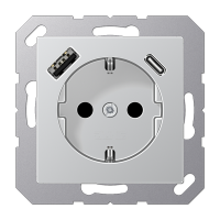 Розетка Jung A серия алюминий SCHUKO® с USB-интерфейсом с 1 гнездо USB типа A и 1 гнездо USB типа C A1520-15CAAL A1520-15CAAL  фото | Capital Power - инженерные системы