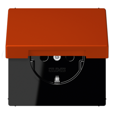 Розетка Jung Les Couleurs® Le Corbusier rouge vermillon 59 SCHUKO® с откидной крышкой и со встроенной повышенной защитой от прикосновения LC1520KIKL4320A LC1520KIKL4320A  фото | Capital Power - инженерные системы