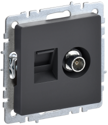 Розетка двойная TV+RJ45 кат.5E РТВ/РК12-БрГ графит IEK серии BRITE BR-AK20-1-K53  фото | Capital Power - инженерные системы