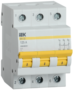 KARAT Выключатель нагрузки (мини-рубильник) ВН-32 3P 125А IEK MNV10-3-125  фото | Capital Power - инженерные системы