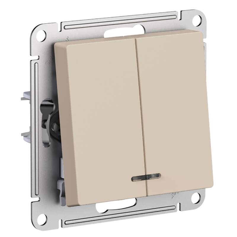 Выключатель 2-клавишный с подсветкой Systeme Electric серии AtlasDesignкой, Сх.5А, 10Ах, Мех., Песочный ATN001253  фото | Capital Power - инженерные системы