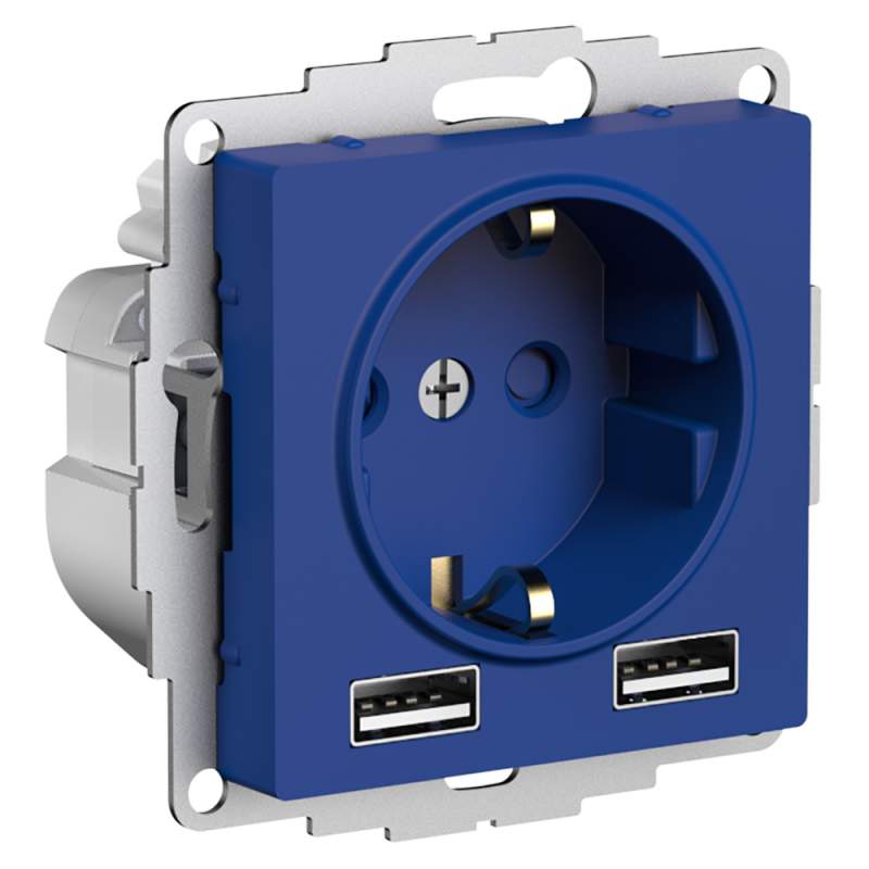Розетка Systeme Electric серии AtlasDesign 16А C 2 Usb A+A, 5В/2,4А, 2Х5В/1,2А, Механизм, Аквамарин ATN001130  фото | Capital Power - инженерные системы