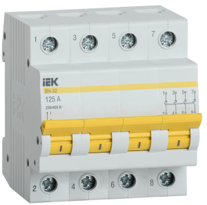 KARAT Выключатель нагрузки (мини-рубильник) ВН-32 4P 125А IEK MNV10-4-125  фото | Capital Power - инженерные системы