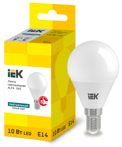 Лампа светодиодная ALFA G45 шар 10Вт 230В 4000К E14 IEK LLA-G45-10-230-40-E14  фото | Capital Power - инженерные системы