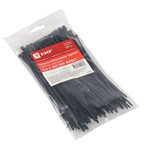Хомут нейлоновый черный (3,6х180) (100шт,) EKF Basic PLC-CB-3.6X180  фото | Capital Power - инженерные системы