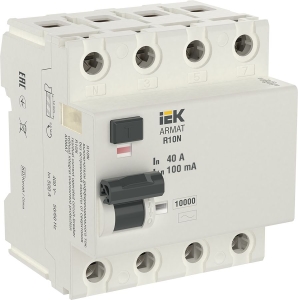 ARMAT Выключатель дифференциального тока R10N 4P 40А 100мА тип AC IEK AR-R10N-4-040C100  фото | Capital Power - инженерные системы