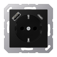 Розетка Jung A серия матовый чёрный графит SCHUKO® с USB-интерфейсом с 1 гнездо USB типа A и 1 гнездо USB типа C A1520-15CASWM A1520-15CASWM  фото | Capital Power - инженерные системы
