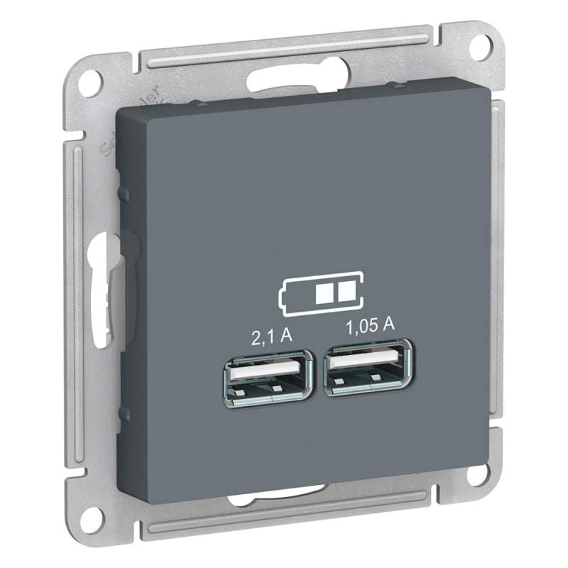 Розетка USB Systeme Electric серии AtlasDesign A+A, 5В/2,1 А, 2Х5В/1,05 А, Механизм, Грифель ATN000733  фото | Capital Power - инженерные системы