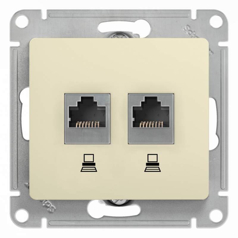 Розетка Systeme Electric серии Glossa двойная компьютерная RJ45+RJ45, кат.5Е, механизм, БЕЖЕВЫЙ GSL000285KK  фото | Capital Power - инженерные системы
