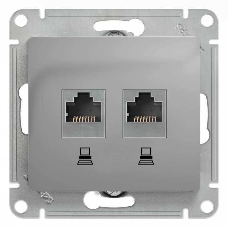 Розетка Systeme Electric серии Glossa двойная компьютерная RJ45+RJ45, кат.5Е, механизм, АЛЮМИНИЙ GSL000385KK  фото | Capital Power - инженерные системы