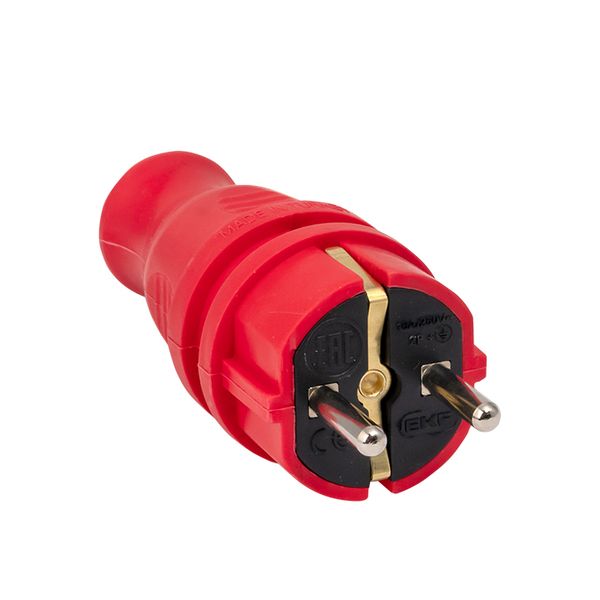 Вилка красная каучуковая прямая 230В 2P+PE 16A IP44 EKF PRO RPS-011-16-230-44-RR  фото | Capital Power - инженерные системы