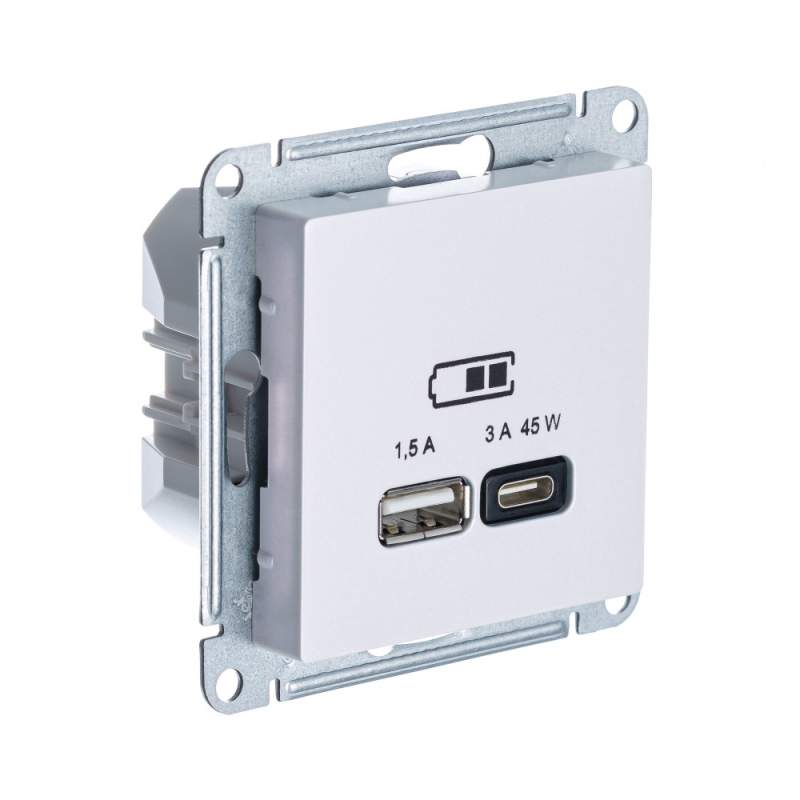 Розетка USB Systeme Electric серии AtlasDesign A + Тип-C 45Вт Высокоскор.Заряд. Qc,Pd, Механизм, Жемчуг ATN000429  фото | Capital Power - инженерные системы