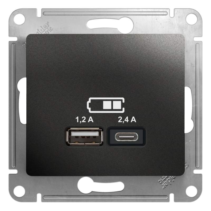 Розетка USB Systeme Electric серии Glossa А+С, 5В/2,4А, 2х5В/1,2 А, механизм, АНТРАЦИТ GSL000739  фото | Capital Power - инженерные системы