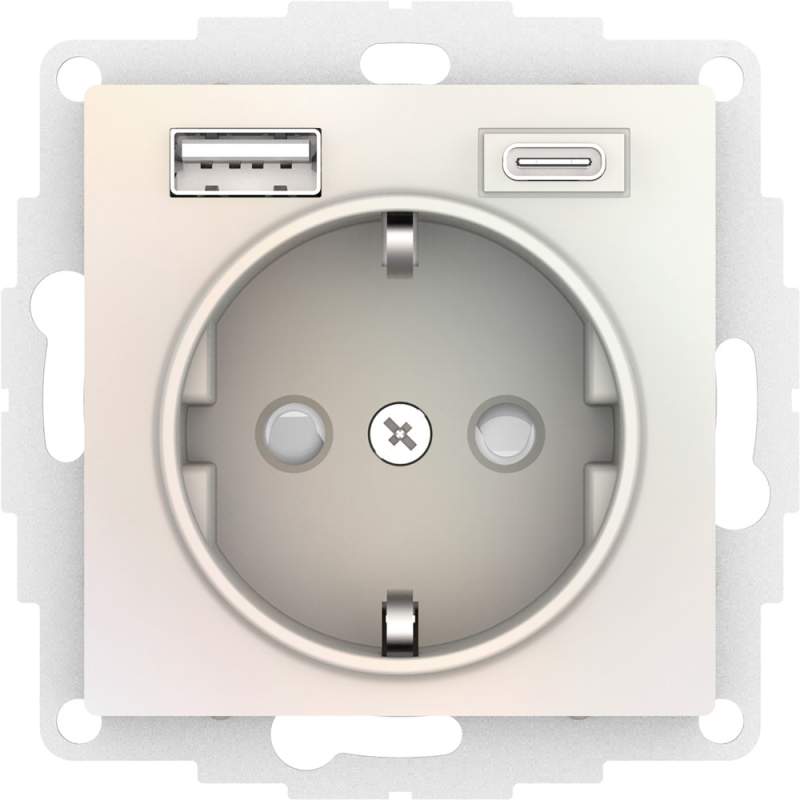Розетка Systeme Electric серии AtlasDesign 16А C 2 Usb A+C, 5В/2,4А/3,0А, 2Х5В/1,5А, Механизм, Жемчуг ATN000432  фото | Capital Power - инженерные системы