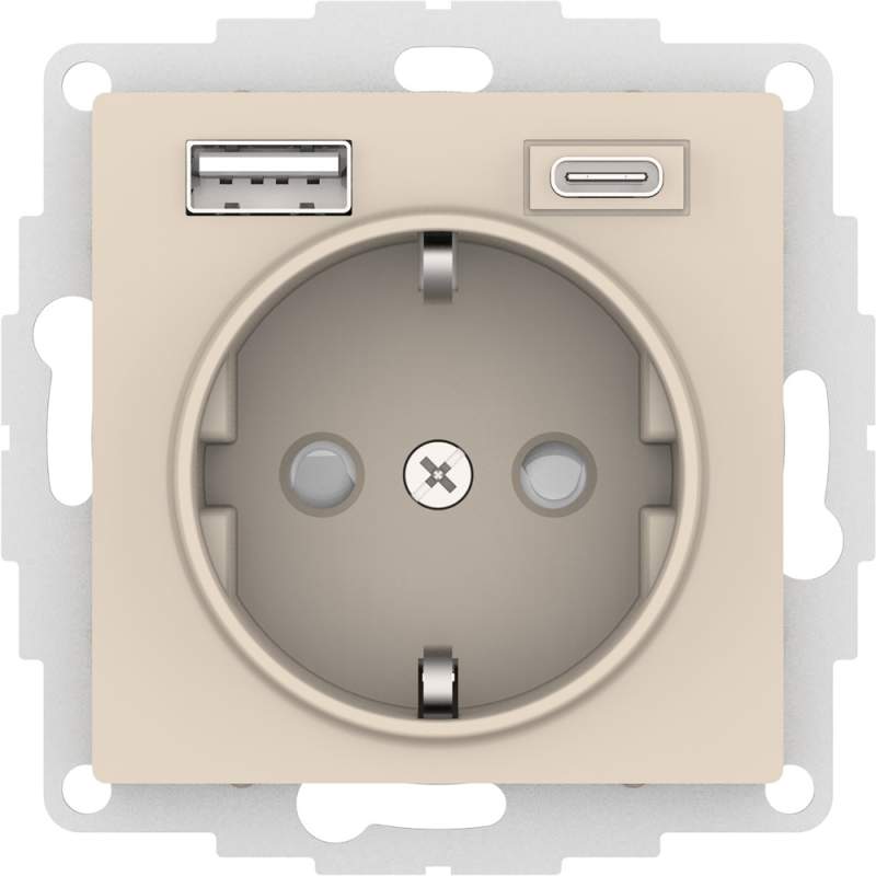 Розетка Systeme Electric серии AtlasDesign 16А C 2 Usb A+C, 5В/2,4А/3,0А, 2Х5В/1,5А, Механизм, Бежевый ATN000232  фото | Capital Power - инженерные системы